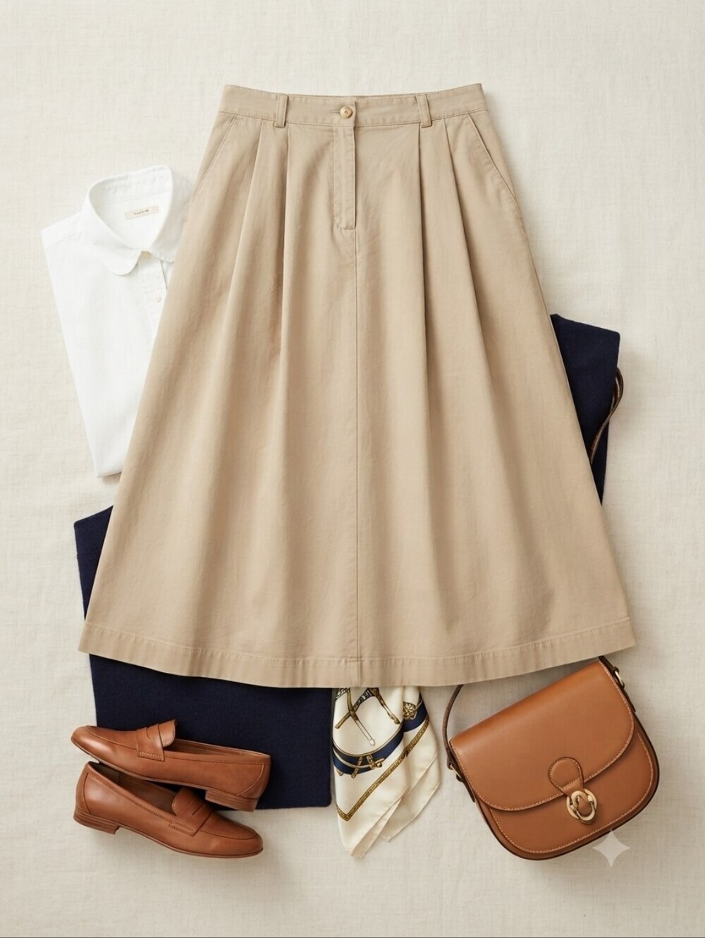Orvis Tan 100% Cotton Midi Skirt